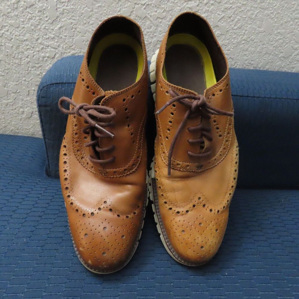 Cole Haan ZeroGrand Wingtip Oxfords Tan Brown Leather Size 10